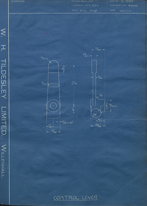 Crossley Motors LTD TR47010 Control Lever WH Tildesley Forging Technical Drawing