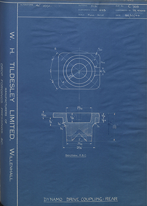 Crossley Motors LTD TR47016 / TR28576 Dynamo Drive Coupling - Rear WH Tildesley Forging Technical Drawing