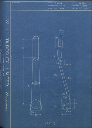 Crossley Motors LTD TR47338 Lever WH Tildesley Forging Technical Drawing