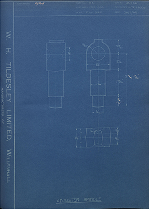 Crossley Motors LTD TR48333 Adjuster Spindle WH Tildesley Forging Technical Drawing