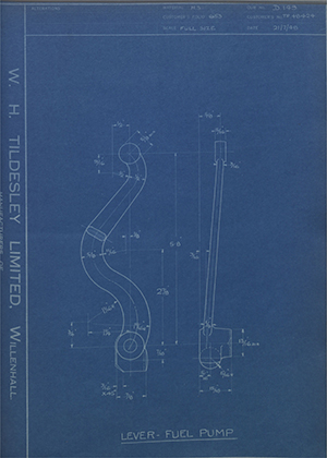 Crossley Motors LTD TR48424 Lever - Fuel Pump WH Tildesley Forging Technical Drawing