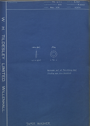 Crossley Motors LTD TR55033 Taper Washer WH Tildesley Forging Technical Drawing