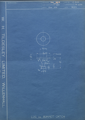 Crossley Motors LTD TR76541 Lug for Bonnet Catch WH Tildesley Forging Technical Drawing