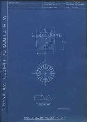 Crossley Motors LTD TR76744 Brake Lever Adjusting Disc WH Tildesley Forging Technical Drawing