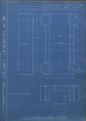 Crossley Motors LTD TR76881 Clip Plate for Rear Spring WH Tildesley Forging Technical Drawing