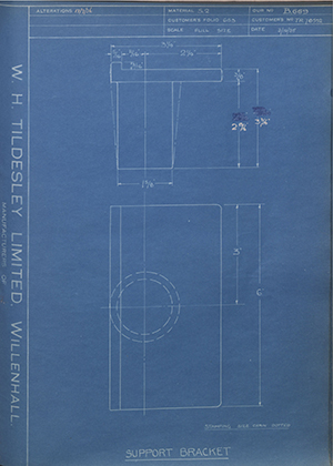 Crossley Motors LTD TR78552 Support Bracket WH Tildesley Forging Technical Drawing