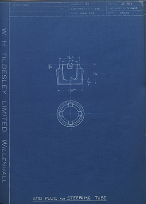 Crossley Motors LTD TR80015 End Plug for Steering Tube WH Tildesley Forging Technical Drawing