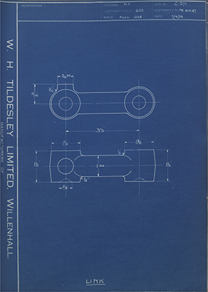 Crossley Motors LTD TR80187 Link WH Tildesley Forging Technical Drawing