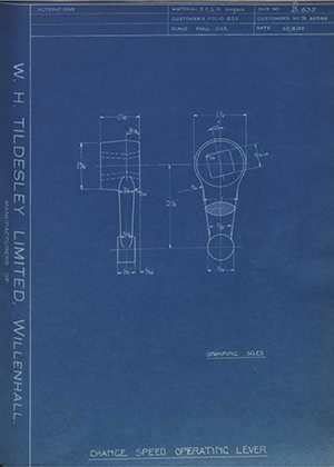 Crossley Motors LTD TR80388 Change Speed Operating Lever WH Tildesley Forging Technical Drawing