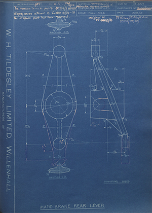 Crossley Motors LTD TR80887/8 Hand Brake Rear Lever WH Tildesley Forging Technical Drawing