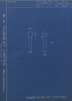 Crossley Motors LTD TR80973 Eyebolt - Filler Cap Clamp Arm WH Tildesley Forging Technical Drawing