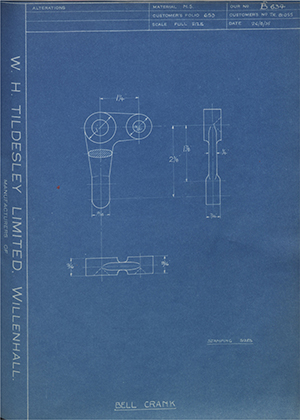 Crossley Motors LTD TR81055 Bell Crank WH Tildesley Forging Technical Drawing