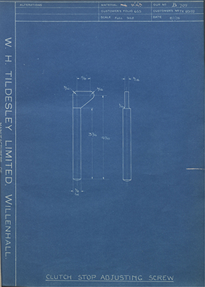 Crossley Motors LTD TR82152 Clutch Stop for Adjusting Screw WH Tildesley Forging Technical Drawing