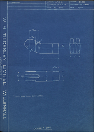 Crossley Motors LTD TR82517 Double Key WH Tildesley Forging Technical Drawing