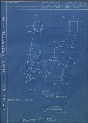 Crossley Motors LTD TR82635 Forward Gear Fork WH Tildesley Forging Technical Drawing