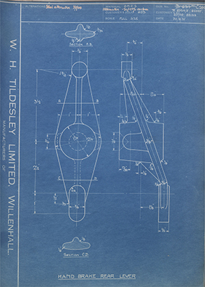 Crossley Motors LTD TR83214/5 / TR85555 / TR83708 / TR83144 Hand Brake Rear Lever WH Tildesley Forging Technical Drawing