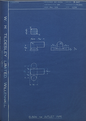 Crossley Motors LTD TR83577 Elbow for Outlet Pipe WH Tildesley Forging Technical Drawing