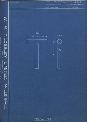 Crossley Motors LTD TR83586 Fixing Pin WH Tildesley Forging Technical Drawing