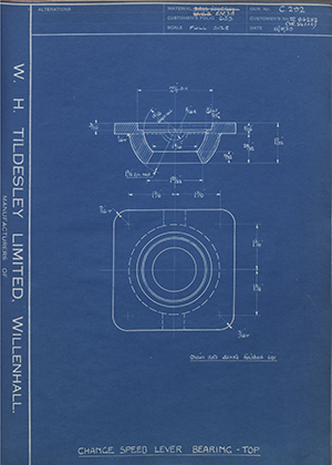 Crossley Motors LTD TR84252 / TR54220 Change Speed Lever Bearing - Top WH Tildesley Forging Technical Drawing