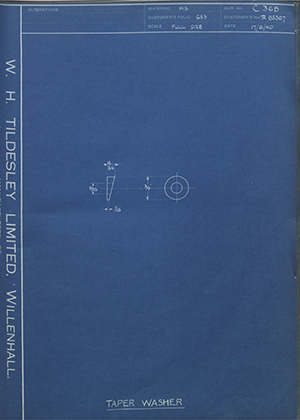 Crossley Motors LTD TR85307 Taper Washer WH Tildesley Forging Technical Drawing