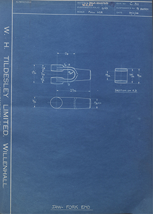 Crossley Motors LTD TR86501 Jaw - Fork End WH Tildesley Forging Technical Drawing