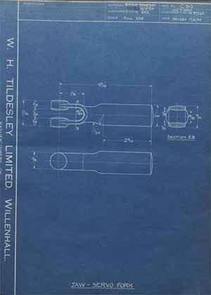 Crossley Motors LTD TR86502 / TR87262 Jaw - Servo Fork WH Tildesley Forging Technical Drawing