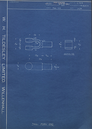 Crossley Motors LTD TR86504 Jaw - Fork End WH Tildesley Forging Technical Drawing