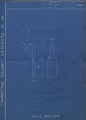 Crossley Motors LTD TR86598 Peg for Back Rest WH Tildesley Forging Technical Drawing