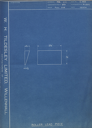 Crossley Motors LTD TR87017 Roller Lead Piece WH Tildesley Forging Technical Drawing