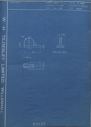 Crossley Motors LTD TR87772 Eyelet WH Tildesley Forging Technical Drawing