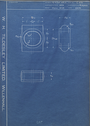 Crossley Motors LTD TR87933 Cap WH Tildesley Forging Technical Drawing