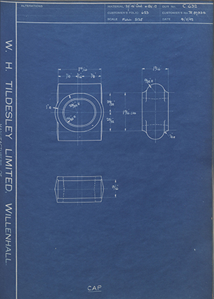 Crossley Motors LTD TR87934 Cap WH Tildesley Forging Technical Drawing