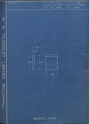 Crossley Motors LTD TR88043 Bearing Plate WH Tildesley Forging Technical Drawing