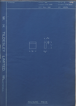 Crossley Motors LTD TR88321 Packing Piece WH Tildesley Forging Technical Drawing