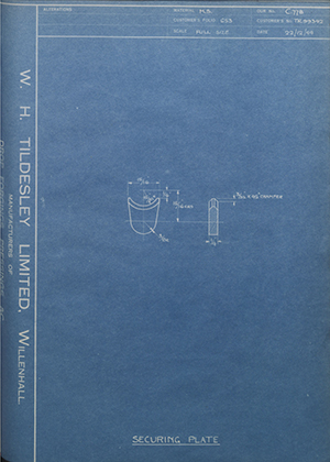Crossley Motors LTD TR88342 Securing Plate WH Tildesley Forging Technical Drawing