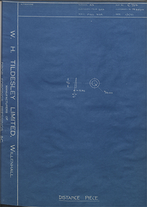 Crossley Motors LTD TR88714 Distance Piece WH Tildesley Forging Technical Drawing