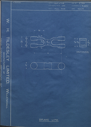 Crossley Motors LTD TR88721 Brake Link WH Tildesley Forging Technical Drawing