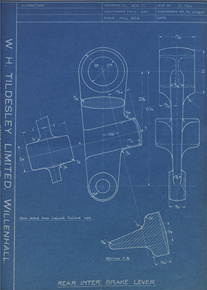 Crossley Motors LTD TR91389 Rear Inter Brake Lever WH Tildesley Forging Technical Drawing