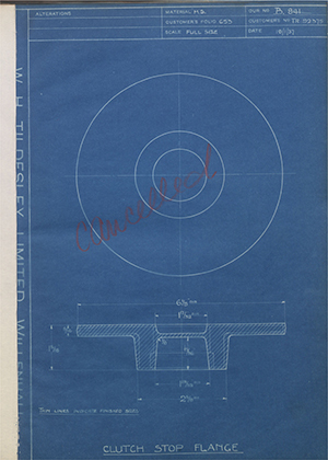 Crossley Motors LTD TR92375 Clutch Stop Flange WH Tildesley Forging Technical Drawing