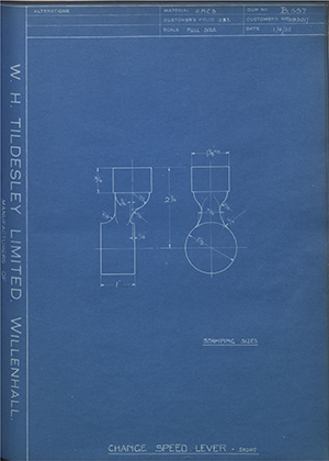 Crossley Motors LTD TR93017 Change Speed Lever - Short WH Tildesley Forging Technical Drawing