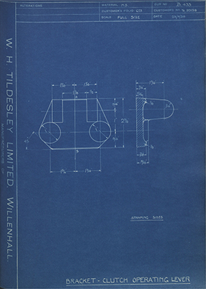 Crossley Motors LTD TR93138 Bracket - Clutch Operating Lever WH Tildesley Forging Technical Drawing