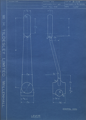 Crossley Motors LTD TR93593 Lever WH Tildesley Forging Technical Drawing