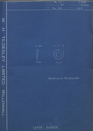 Crossley Motors LTD TR97074 Taper Washer WH Tildesley Forging Technical Drawing