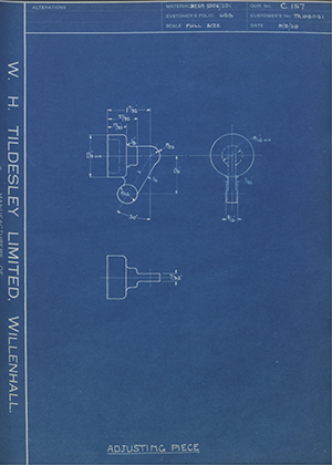 Crossley Motors LTD TR98041 Adjusting Piece WH Tildesley Forging Technical Drawing