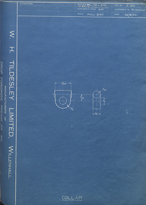 Crossley Motors LTD TR99339 Collar WH Tildesley Forging Technical Drawing