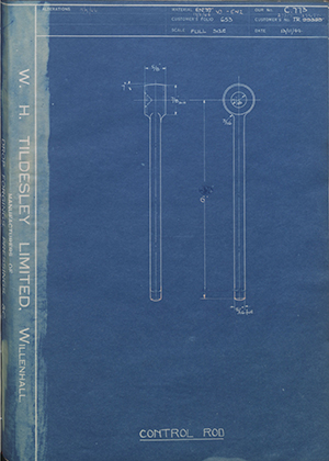 Crossley Motors LTD TR99355 / TR28480 / TR27378 Control Rod WH Tildesley Forging Technical Drawing