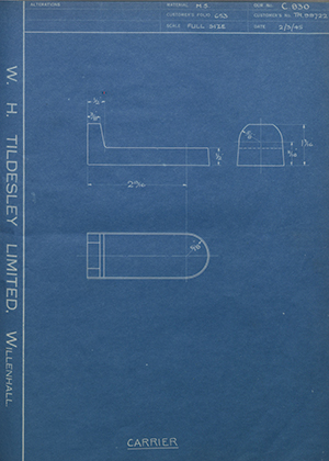 Crossley Motors LTD TR99722 Carrier WH Tildesley Forging Technical Drawing