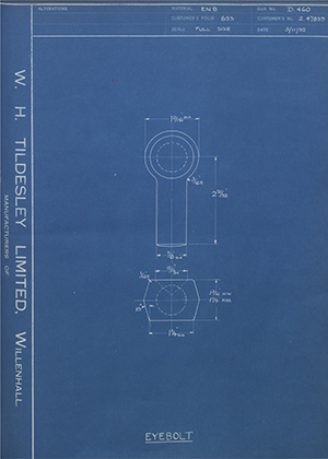 Crossley Motors LTD Z47839 Eyebolt WH Tildesley Forging Technical Drawing