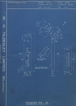 D.P Plews LTD - Denford Small Tools LTD TH101 Tool Holder No0 - LH WH Tildesley Forging Technical Drawing