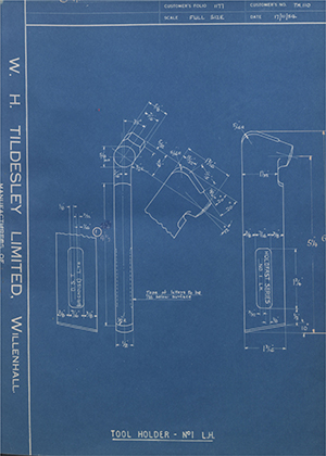 D.P Plews LTD - Denford Small Tools LTD TH110 Tool Holder No1 - LH WH Tildesley Forging Technical Drawing